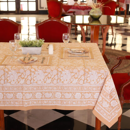 Nappe Sonali - nappe fleurit blanche et beige/marron - 180 x 340