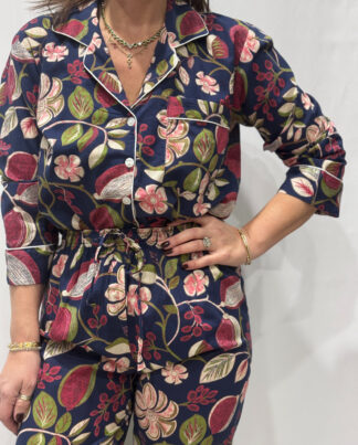 Pyjama Capri - Chemise et pantalon en 100 % coton, avec pochette assortie, style premium, fabriqué en Inde.