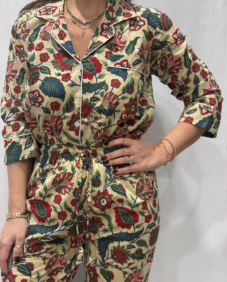 Pyjama Hyacinth - Chemise et pantalon en 100 % coton, avec pochette assortie, style premium, fabriqué en Inde.