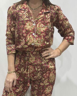 Pyjama Mehar - Chemise et pantalon en coton 100 %, avec pochette assortie, style premium, fabriqué en Inde.