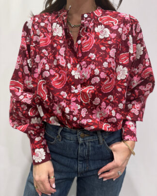 Blouse Upama Bordeaux, la blouse Upama en coton imprimé floral. Taille unique.