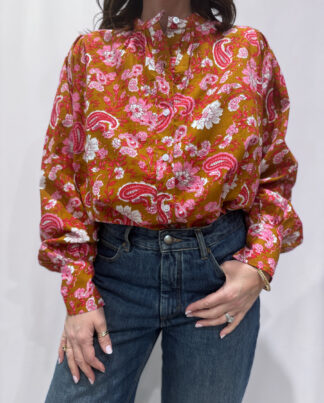 Blouse Upama Jaune, la blouse Upama en coton imprimé floral. Taille unique.