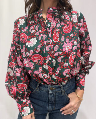 Blouse Upama Verte, la blouse Upama en coton imprimé floral. Taille unique.