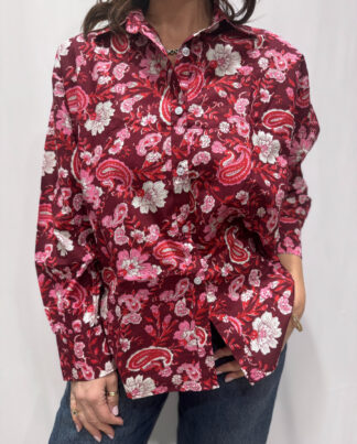 Chemise Upama Bordeaux, la chemise Upama en coton imprimé floral. Taille unique.
