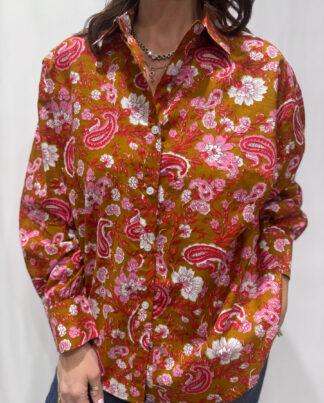 Chemise Upama Jaune, la chemise Upama en coton imprimé floral. Taille unique.